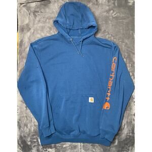 Carhartt K288 Mid Weight Hoodie Men's Medium Blue Big Logo Sweatshirt